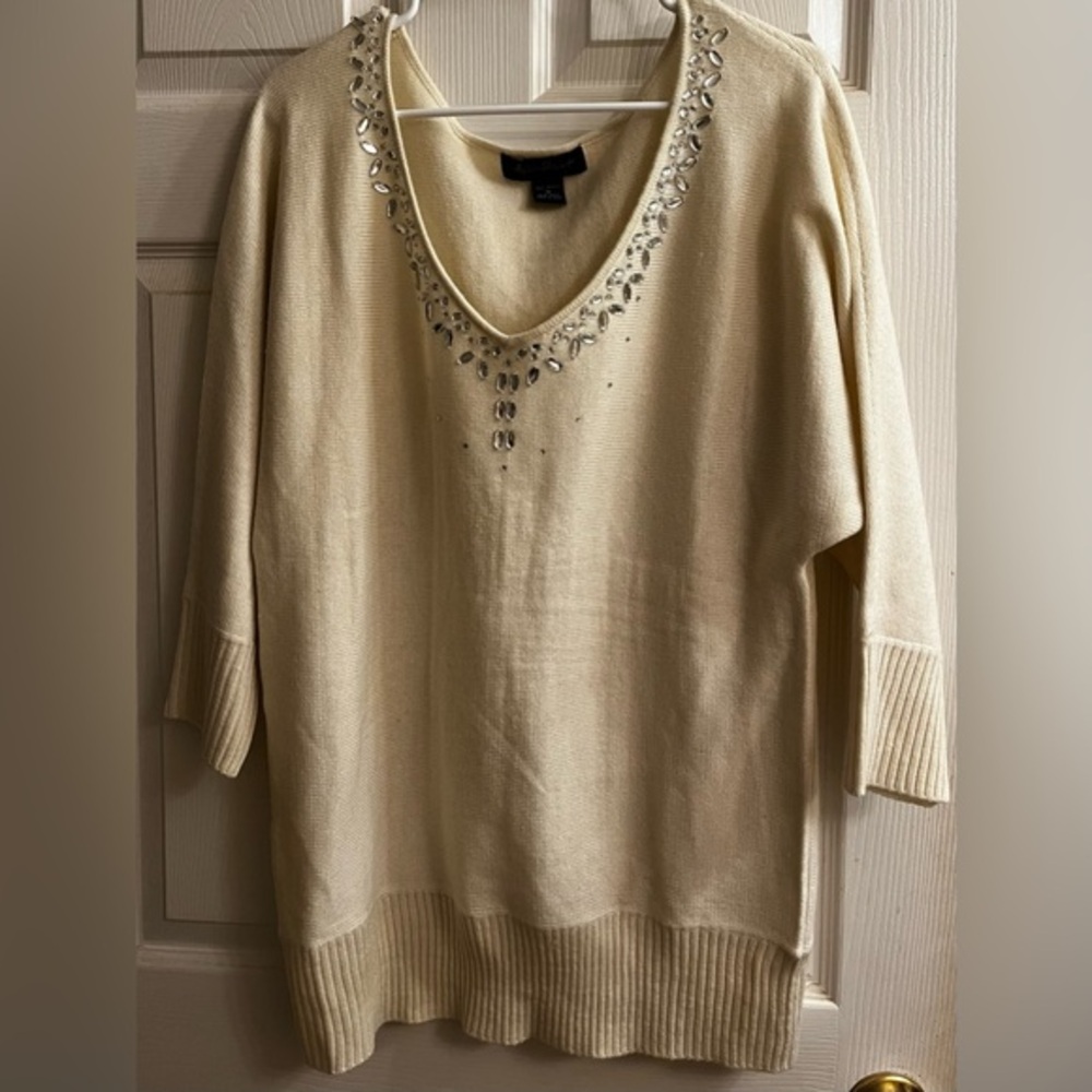 ASHLEY STEWART~CREAM BEADED DETAILED SWEATER~1X